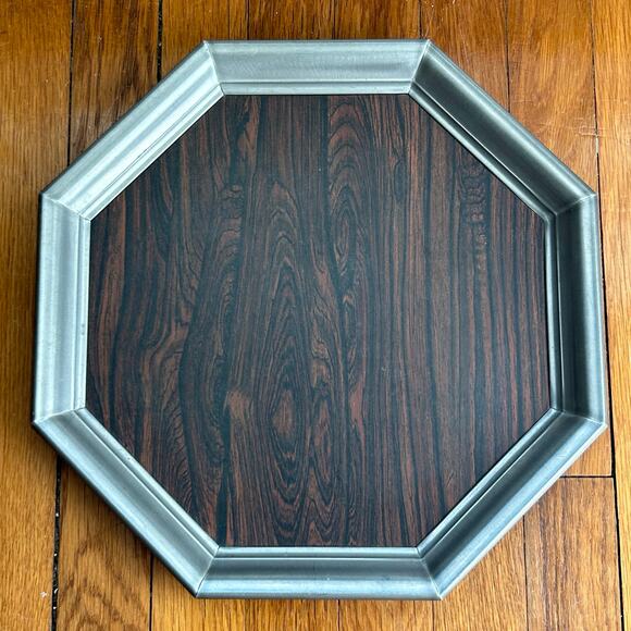 Vintage 60s Gotham Pewter and Formica Octagon Cocktail Tray MCM Mad Men Bar Tray - Picture 8 of 14